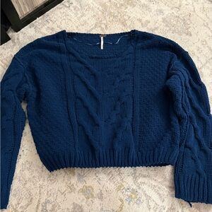 Free People Deep Blue Cable Knit Sweater
